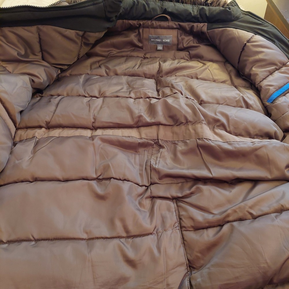 Michael Kors Men's Heavyweight Hooded Bib Snorkel Parka Coat Beige Sz Large $375 - Picture 13 of 16